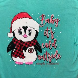 Simply Southern long sleeve teal shirt with penguin